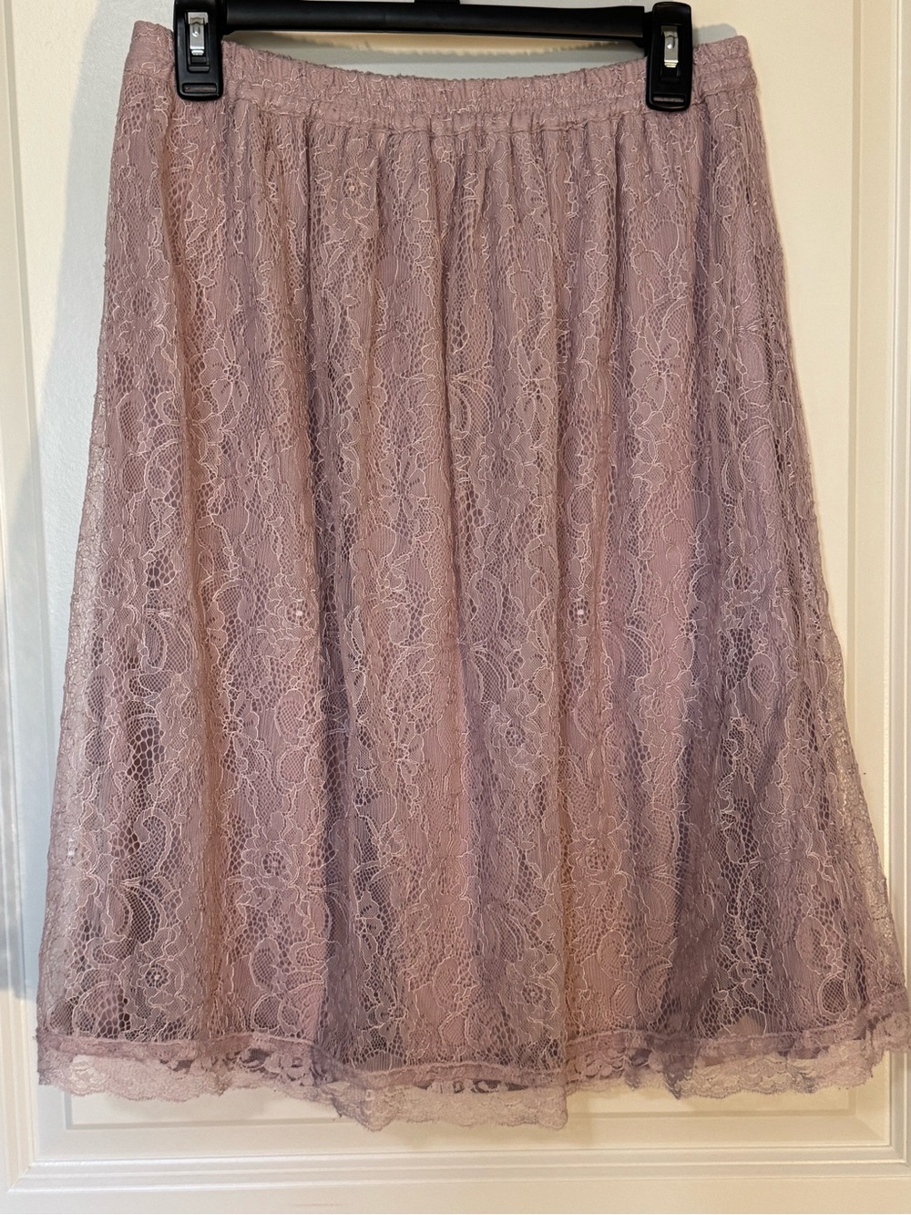 LOFT Dusty Mauve Lace A-Line Midi Skirt